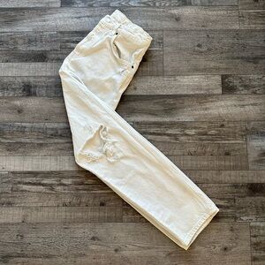 White Distressed Denim Straight Leg Jeans